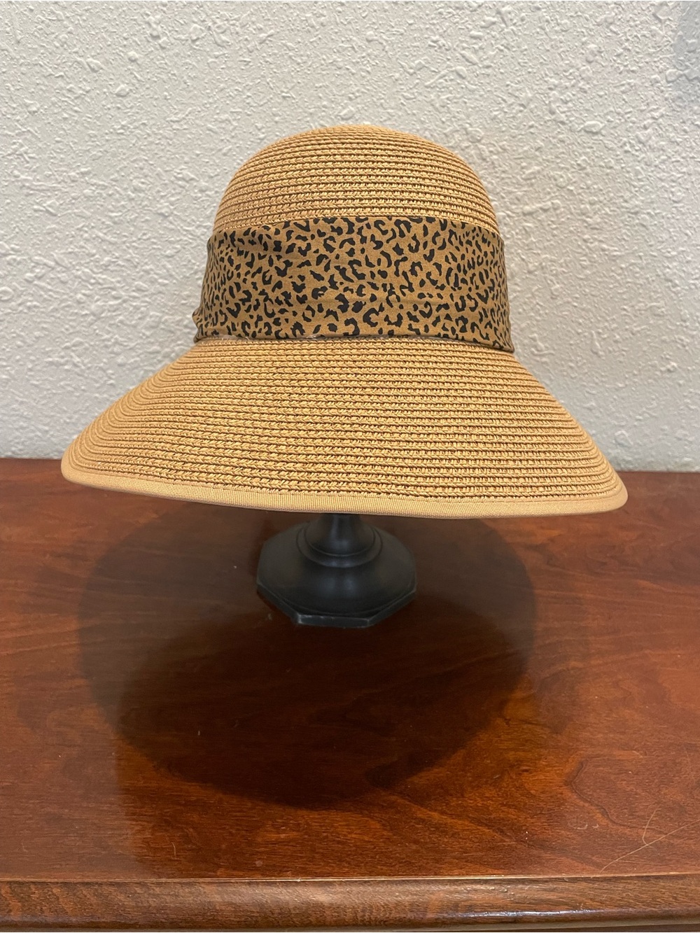 Magid Straw Sun Hat with Leopard Print Band - Tan